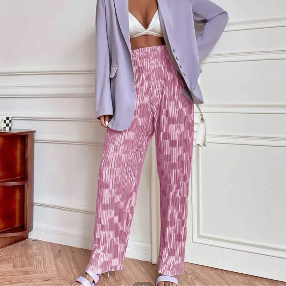 High Waisted Wide Leg Plisse Pants